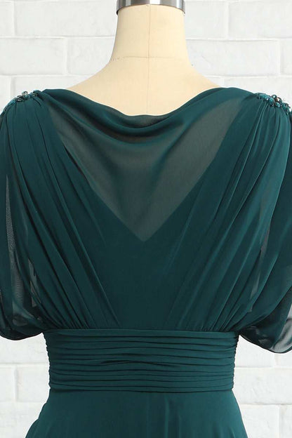 Hunter Green Chiffon Bateau Banded Waist Bridesmaid Dress