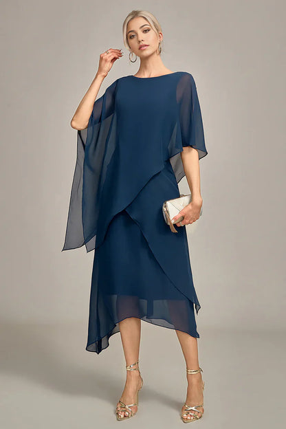 A Line Round Neck Sequin Mother of Bride Dress With Appliques