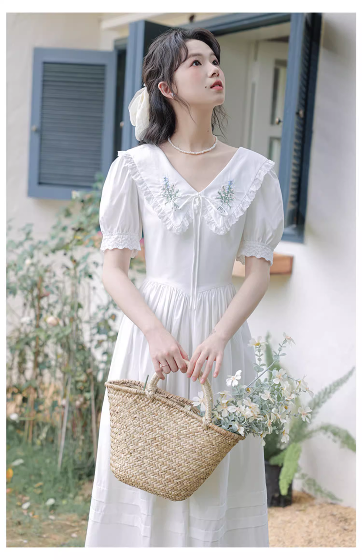 Simple Elegant Floral Design Short Sleeves Women Long Dress HZ1024