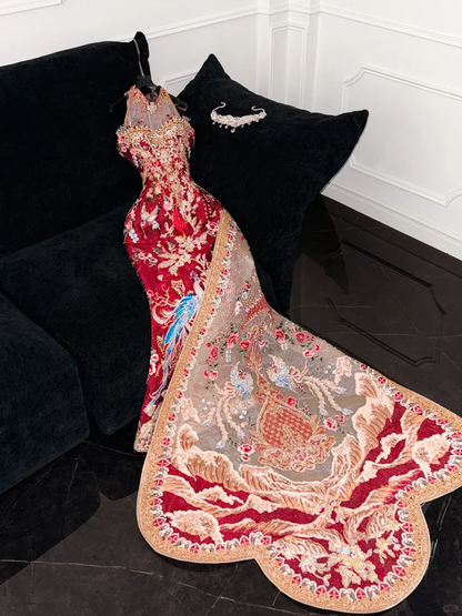 Gorgeous Sparkling Beaded Sequin Mermaid Design Exquisite Embroidery Evening Dress Prom Dresses HZ1024