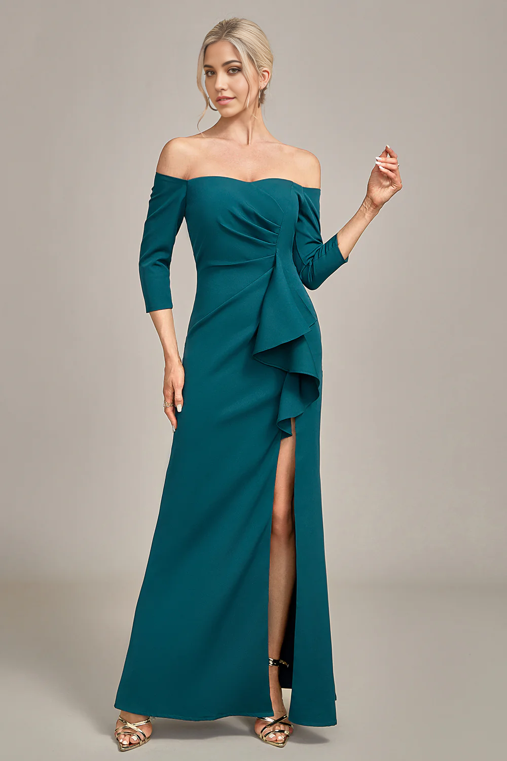 Mermaid Off The Shoulder Cascading Ruffled Mother Of The Bride Dress
