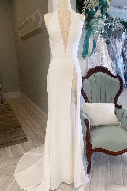 Halter Open Back Mermaid Long Wedding Dress
