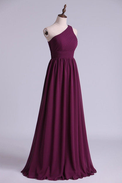 Magenta One-Shoulder A-Line Long Maid of Honor Dress