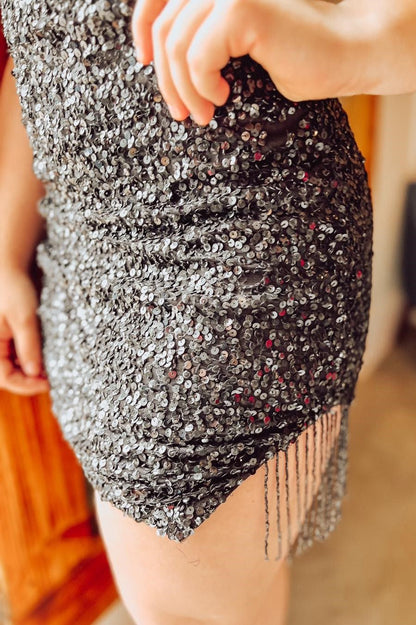 Sequins Straps Tassel Mini Homecoming Dress
