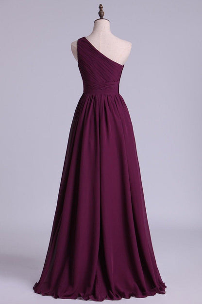 Magenta One-Shoulder A-Line Long Maid of Honor Dress