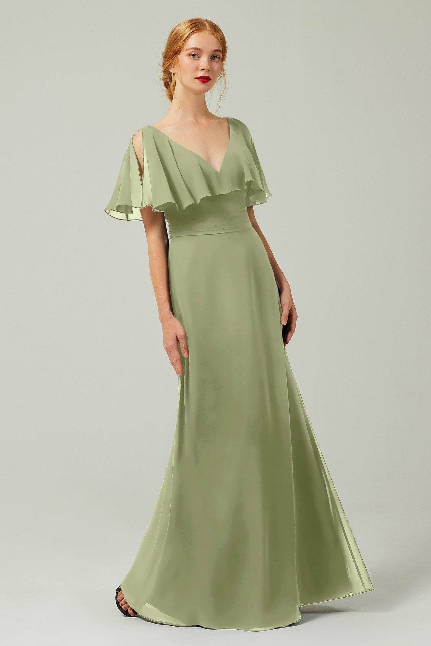 Sheath-Column Floor Length Chiffon Bridesmaid Dress Formal Dresses CB0341