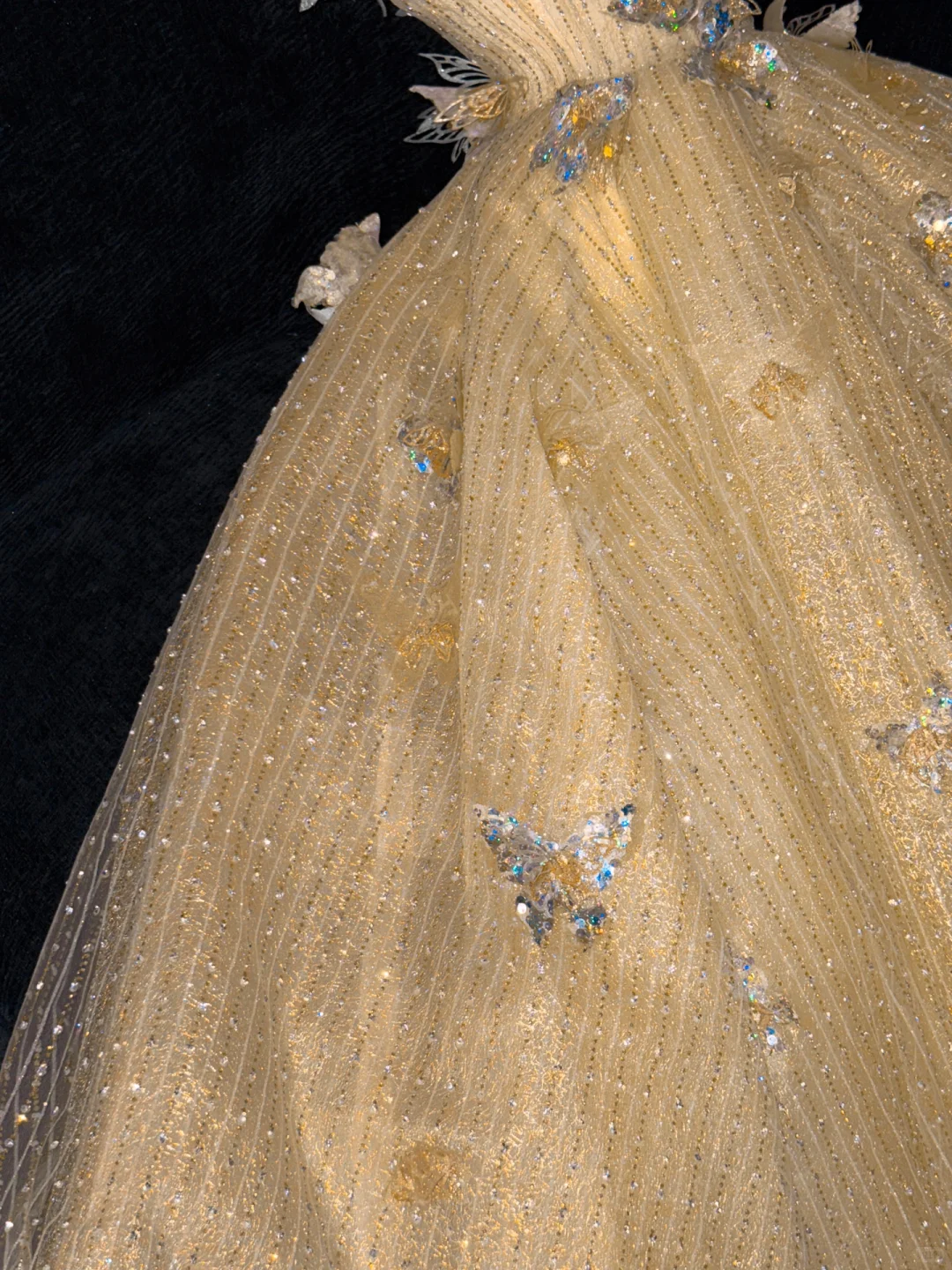 Gorgeous Shiny Yellow Sequin Beaded 3D Butterflies A-Line Floor-length Evening Dress Prom Dresses HZ1024