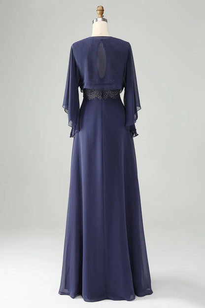 A Line Sparkly Beaded Mother of Bride Dress with Shawl