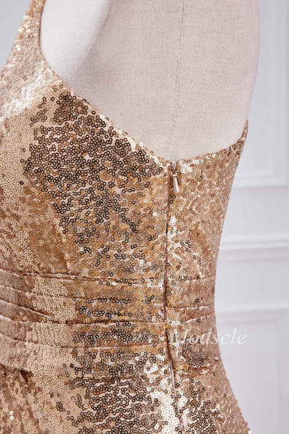 Champagne Sequin One-Shoulder Mermaid Long Dress