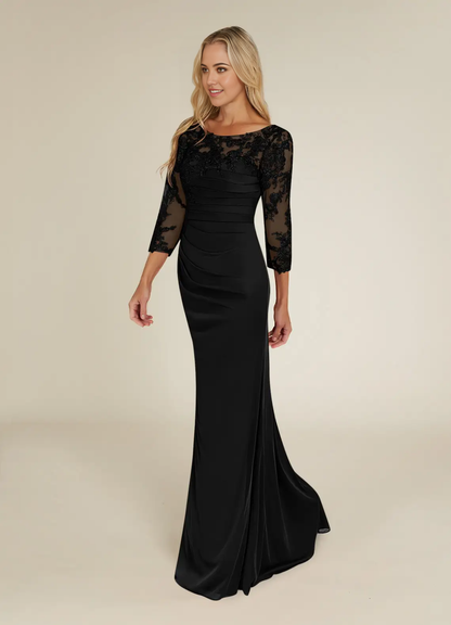 Sheath Scoop Lace Lace Appliques Black Mother of the Bride Dresses