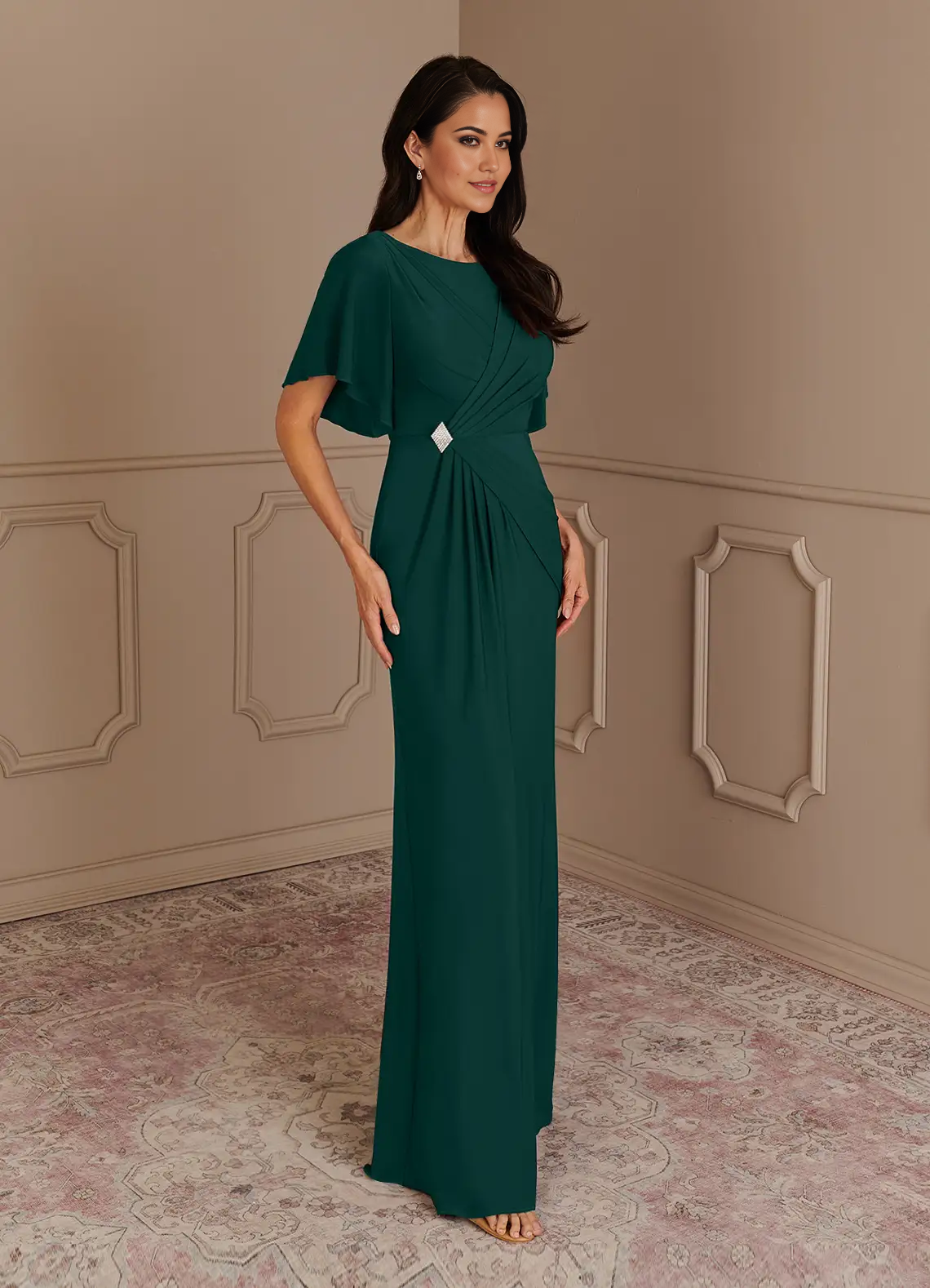 Mermaid Boatneck Pleated Chiffon formal dresses Mother of the Bride Dresses