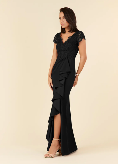Sheath V-Neck Lace Appliques Black formal dresses evening dress Mother of the Bride Dresses