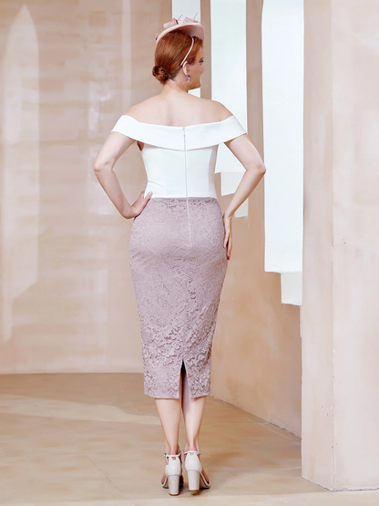 Twilight two-color shoulder hugging mother of the bride dress