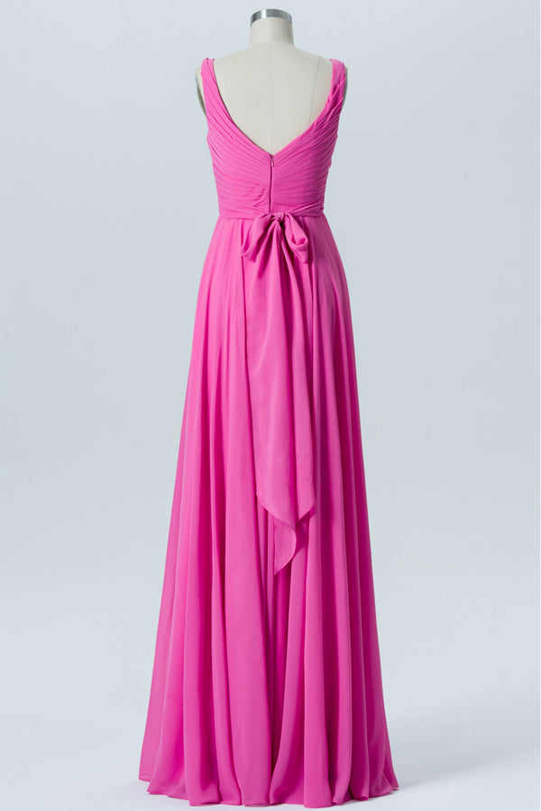 Hot Pink Sleeveless Bow Back Bridesmaid Dress