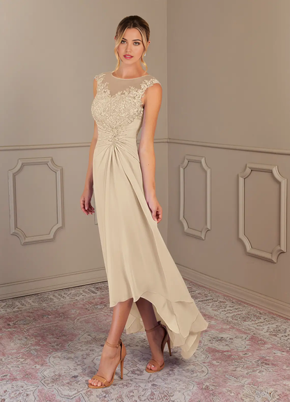 A-Line Scoop Lace Chiffon Champagne formal dresses evening gown Mother of the Bride Dresses