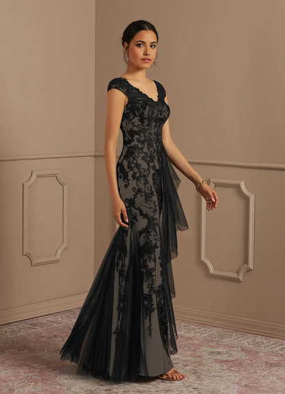 Mermaid Lace Tulle Dress Black Champagne formal dresses evening dress Mother of the Bride Dresses