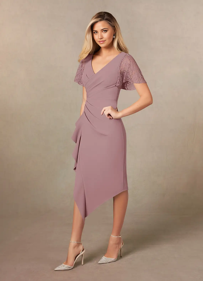 Sheath V-Neck Pleated Dusty Rose formal dresses evening dress Mother of the Bride Dresses