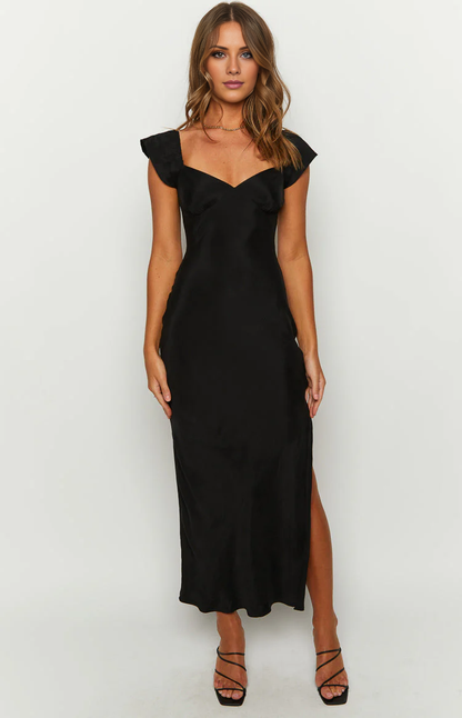 Jimiss - Heart neckline short sleeved back tie with side slit long Prom dress
