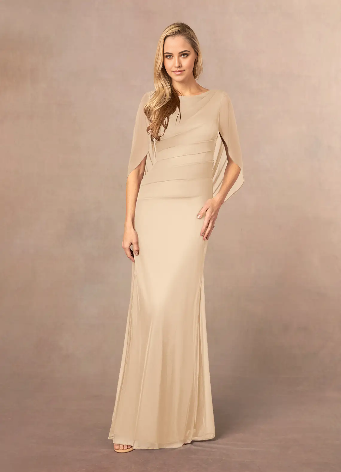 Mermaid Scoop Pleated Champagne formal dresses evening dress Mother of the Bride Dresses
