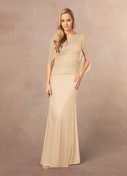 Mermaid Scoop Pleated Champagne formal dresses evening dress Mother of the Bride Dresses