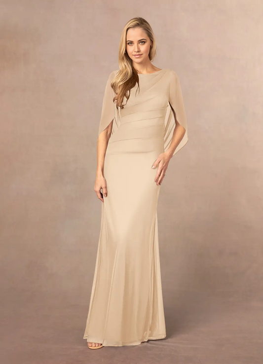 Mermaid Scoop Pleated Champagne formal dresses evening dress Mother of the Bride Dresses