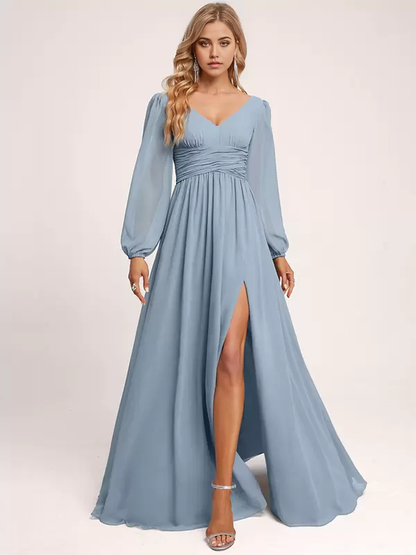 A-Line Floor-Length Zipper Chiffon formal dresses evening gown Bridesmaid Dress