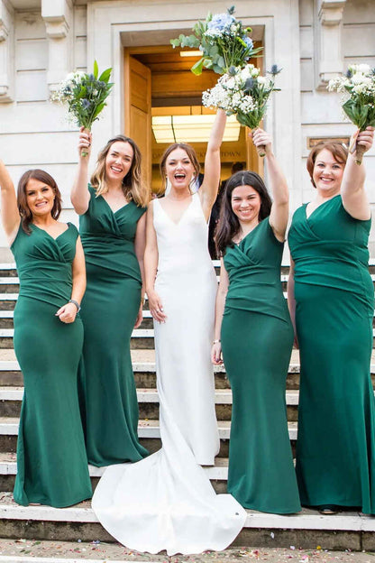 Hunter Green V-Neck Mermaid Long Bridesmaid Dress
