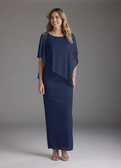 Sheath Beaded Chiffon Dark Navy formal dresses evening dress Mother of the Bride Dresses
