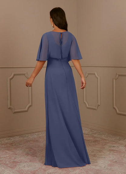 A-Line V-Neck Pleated Chiffon Stormy Mother of the Bride Dresses
