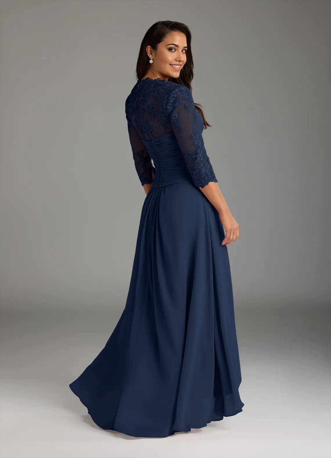 A-Line Lace Chiffon Dark Navy formal dresses evening dress Mother of the Bride Dresses