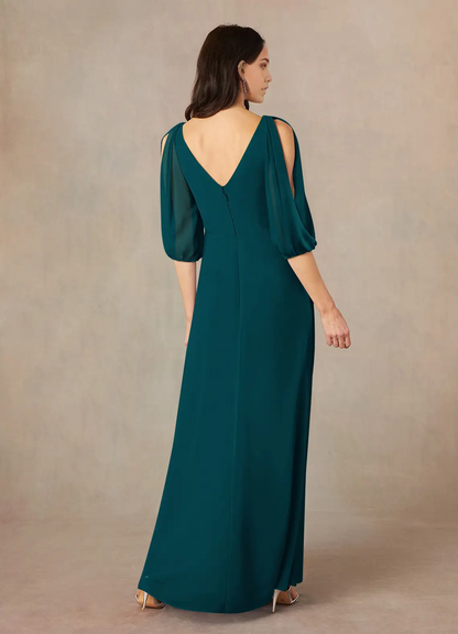 A-Line V-Neck Ruched Chiffon formal dresses evening dress Mother of the Bride Dresses