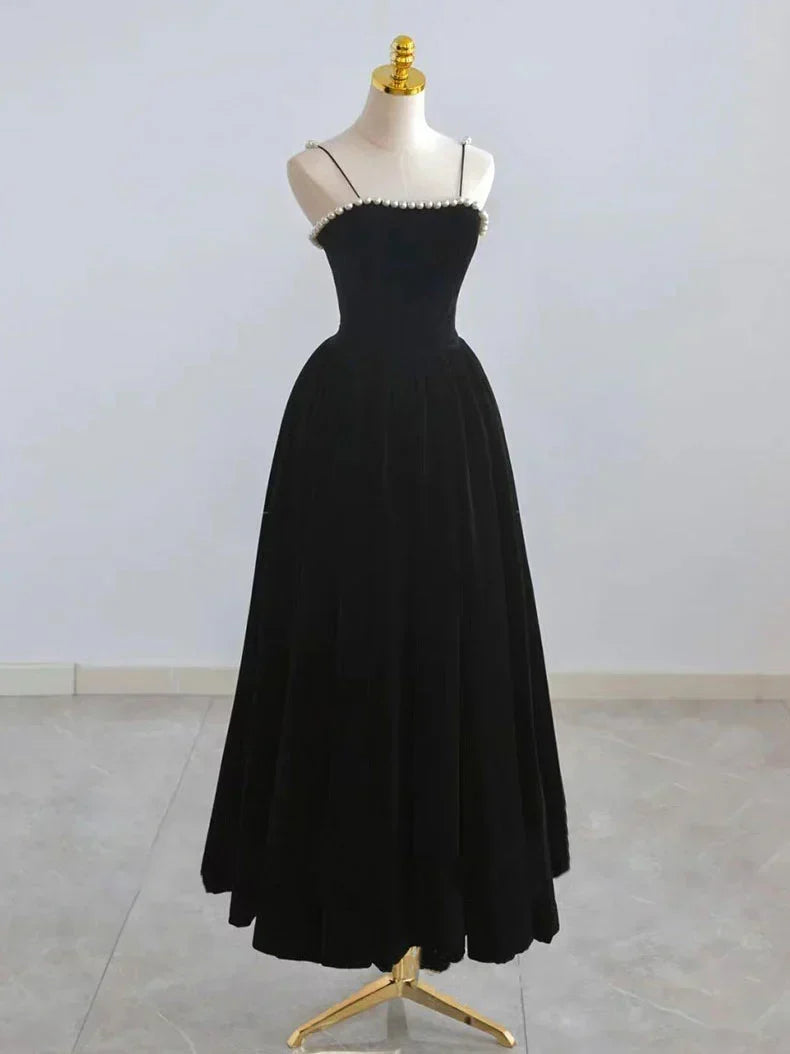Retro Burgundy Beaded Spaghetti Strap Design A-line Velvet Party Dress Homecoming Dress HZ1024