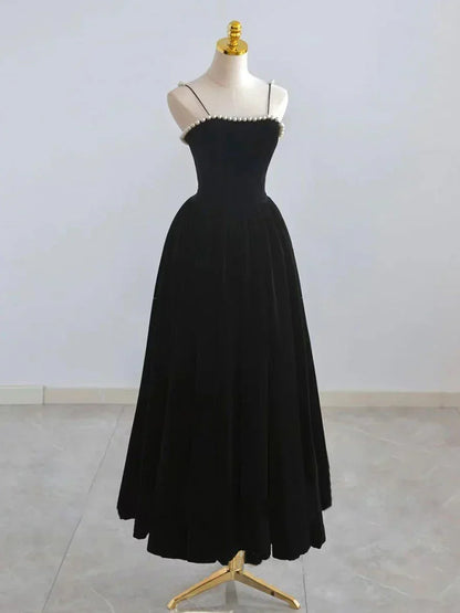 Retro Burgundy Beaded Spaghetti Strap Design A-line Velvet Party Dress Homecoming Dress HZ1024