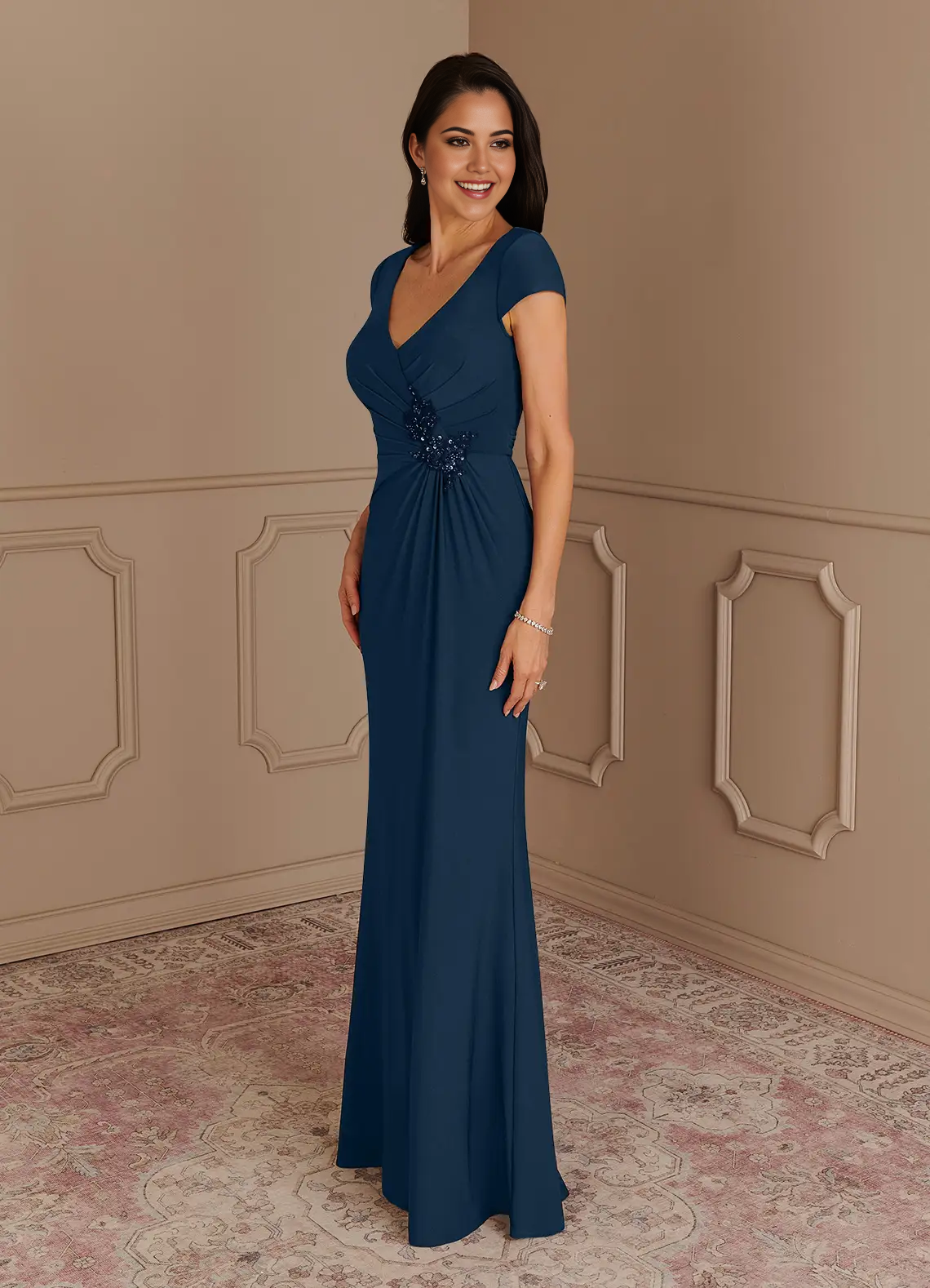 Mermaid V-Neck Sequins Lace Dark Navy formal dresses evening dress Mother of the Bride Dresses