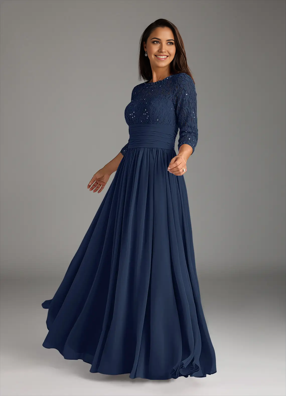 A-Line Lace Chiffon Dark Navy formal dresses evening dress Mother of the Bride Dresses