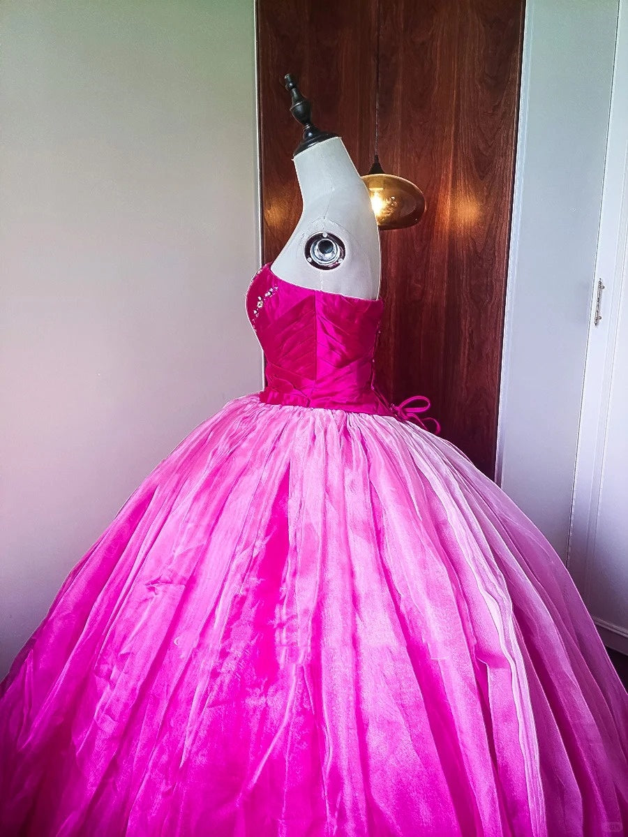 Girlhomeshops-Pink Fashion Beaded Ombre Long Tulle Floor-Length Ball Gown gh5301