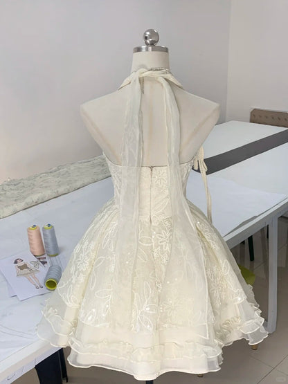 Ivory White Sweet Elegant Cute Short Lace Chiffon Homecoming Dress Prom Dress Evening Dress Party Dress gh4187
