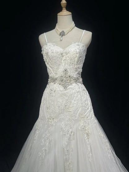 girlhomeshops-White, Exquisitely Beaded, Gorgeous Long Wedding Dress Tulle gh6242