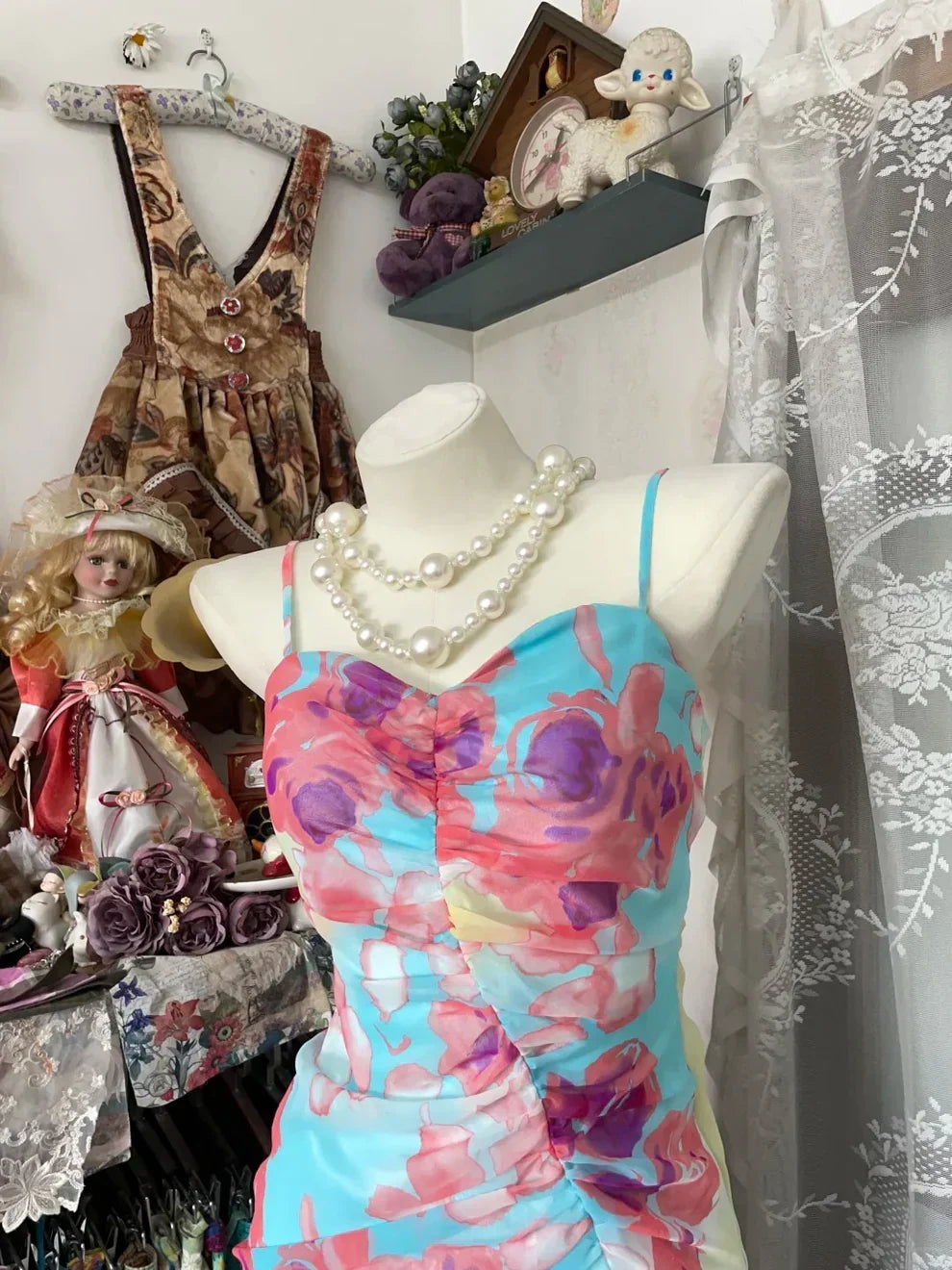Vintage Floral Sweetheart Prom Dress Spaghetti Strap Evening Dress Long Sheath Formal Dress HZ1024