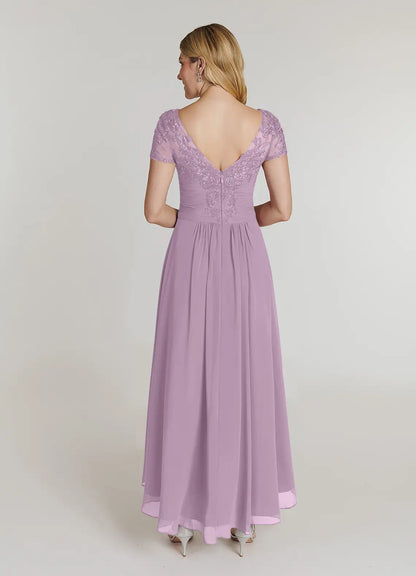 A-Line V-Neck Lace Chiffon Short Sleeve Wisteria formal dresses evening dress Mother of the Bride Dresses
