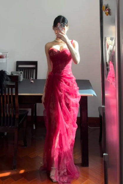 Red long tulle elegant prom dress graduation formal dress gh6633