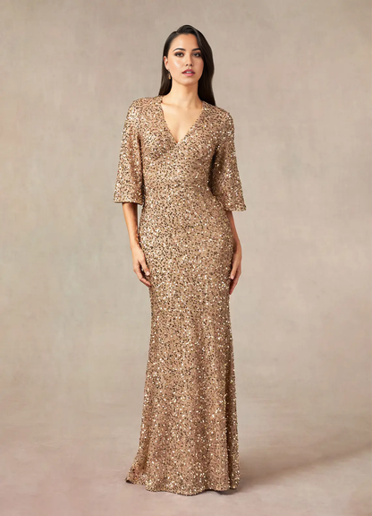 Mermaid V-Neck Sequins Champagne formal dresses evening dress Mother of the Bride Dresses