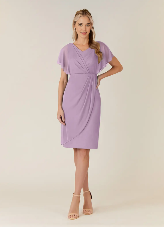 Sheath V-Neck Pleated Tea Length Wisteria formal dresses evening dress Mother of the Bride Dresses