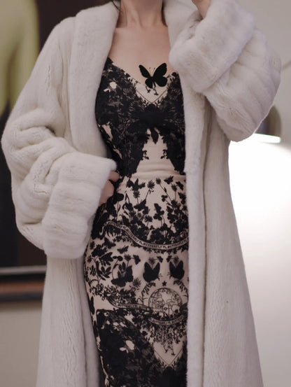 Vintage Dark Romantic Court Style Lace Paneled Ankle-Length Mermaid Butterfly Print Camisole Gown - Slim Elegant Dress for Dinner & Party Events gh6490