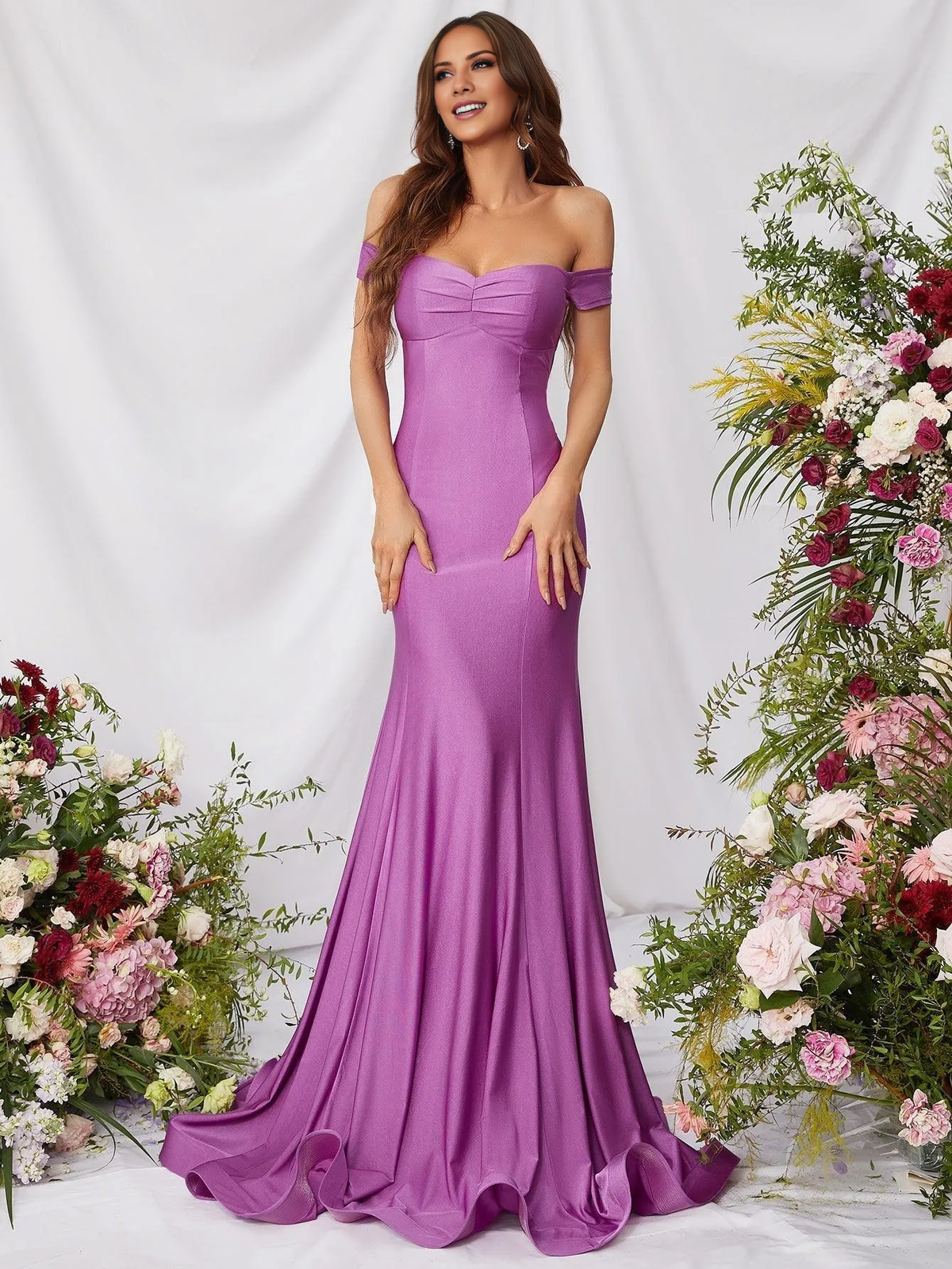 Mermaid off shoulder back zipper and floor length formal dress