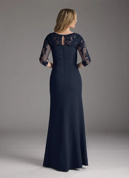 Sheath Crew Neck Lace Dark Navy formal dresses evening dress Mother of the Bride Dresses
