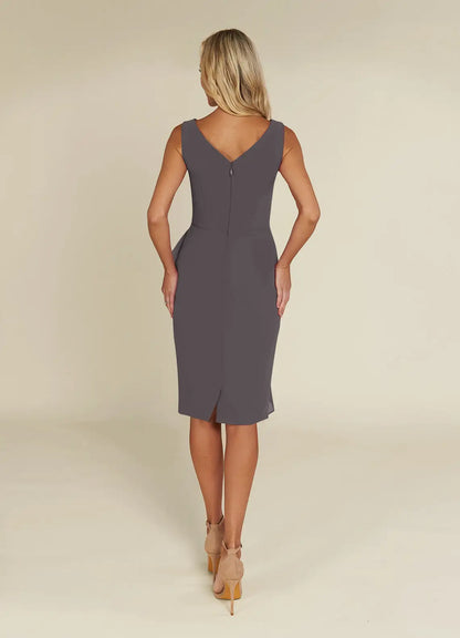 Sheath V-Neck Pleated Chiffon Steel Grey formal dresses evening dress Mother of the Bride Dresses