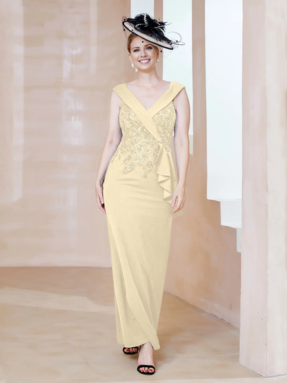 V-neck sleeveless and ground mother of the bride dress