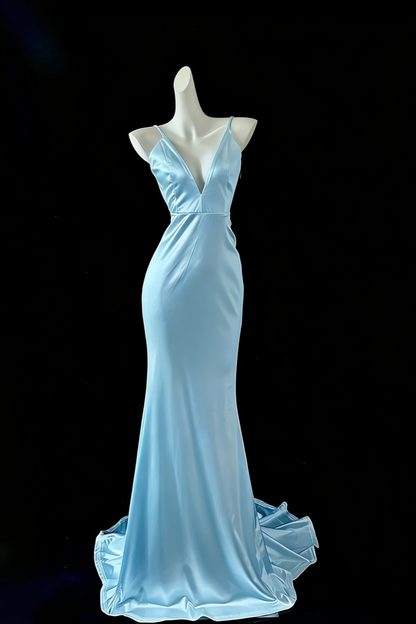 White Mermaid Elegant Long Satin Ball Gown Evening Dress Party Dress gh4474