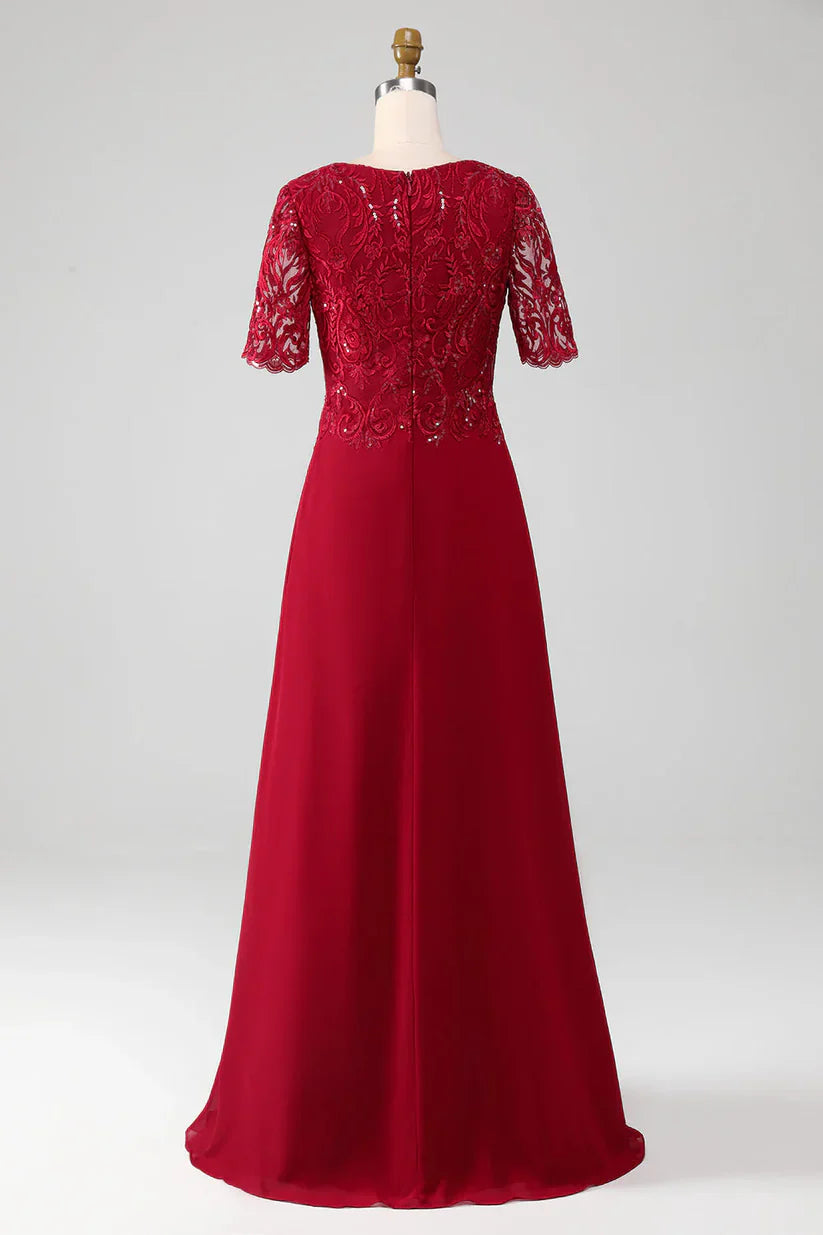 A Line Round Neck Sequin Mother of Bride Dress With Appliques